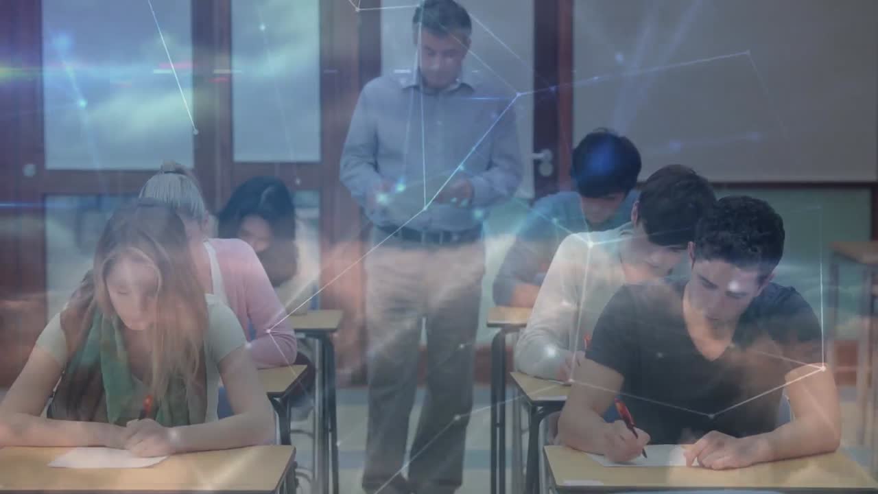 animación de la red de conexiones entre diversos estudiantes en la universidad