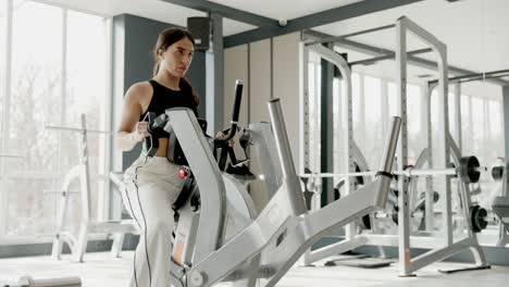 Woman Exercising on a Seated Row Machine in a Gym