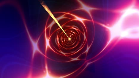 abstracto resplandor rosa púrpura espectro de alta tecnología líneas de neón futuristas giratorias fondo geométrico. 4k 3d bucle sin costuras colorido magenta púrpura moderna fantasía iluminación de ciencia ficción vórtice vj bucle telón de fondo.