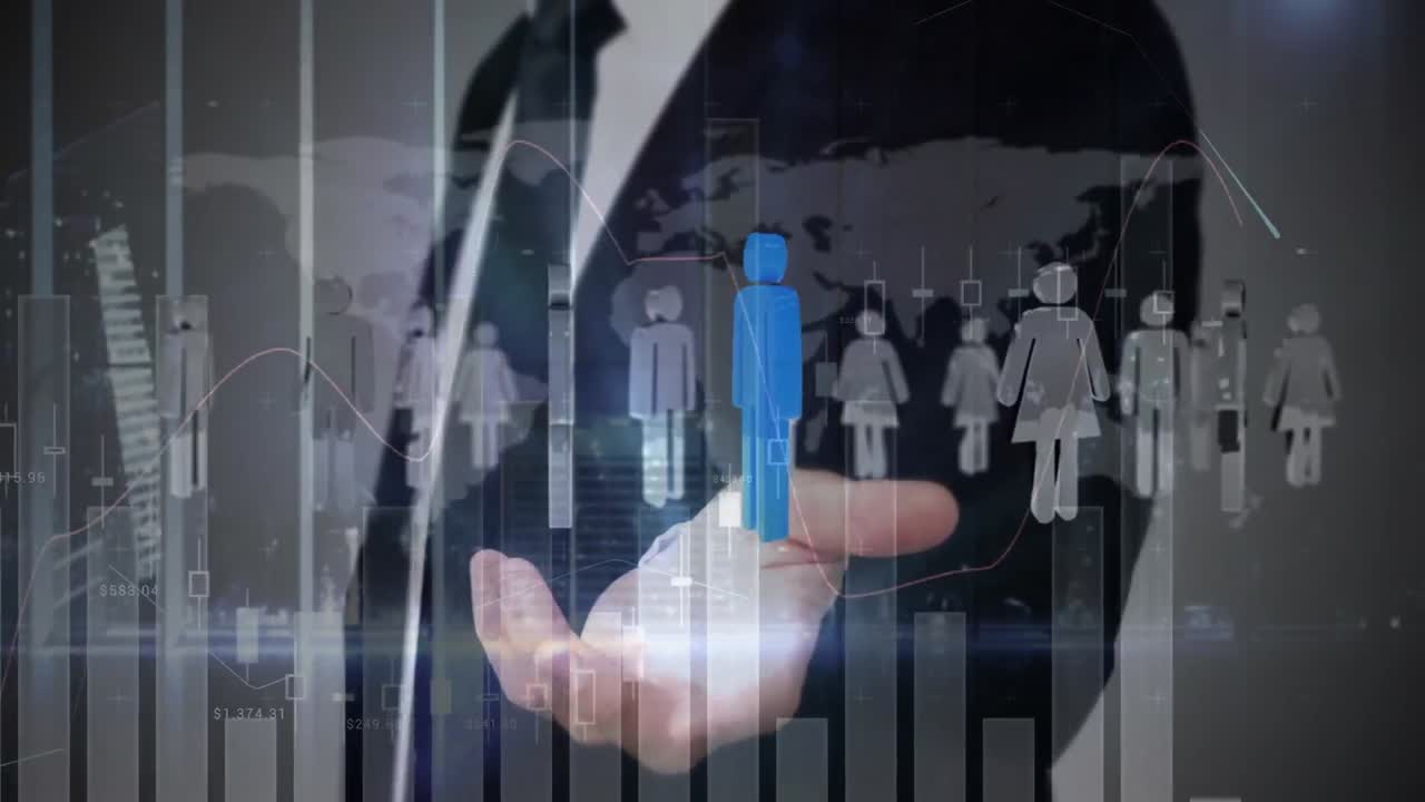 人のアイコンとデータ処理のビジネスマンのアニメーション