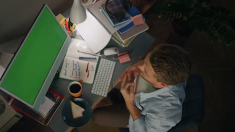 Workaholic-person-pressing-mockup-computer-buttons-closeup.-Guy-texting-working