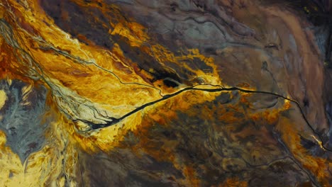 aerial view of acid mine drainage from mines