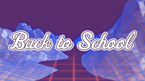 Animation-of-back-to-school-text-moving-amidst-mountains-over-grid-pattern,-copy-space