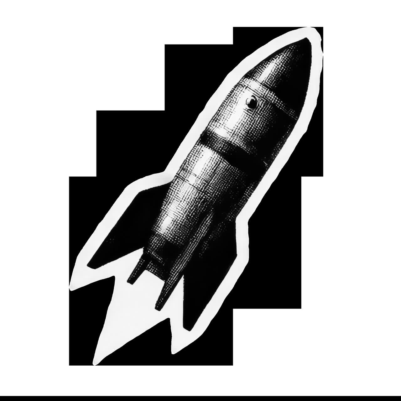 Retro rocket ship illustration animation isolated asset, transparent 4K video, alpha channel, ProRes
