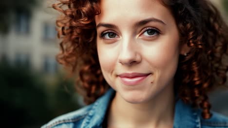 closeup portrait of a smiling young woman with curly hair