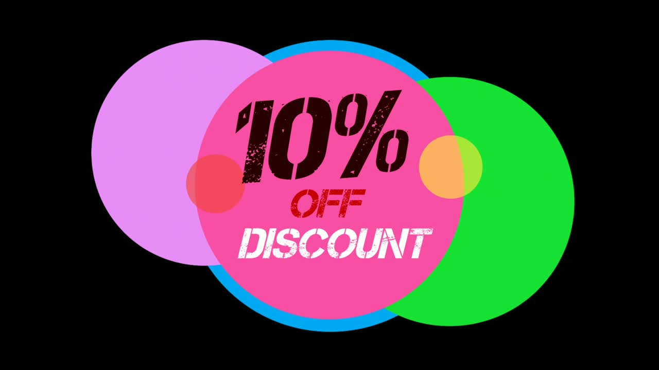 10% de descuento animación de dibujos animados estilo plano pop-up promocional animación de fondo negro 4k. venta, descuentos, ofertas, ofertas especiales