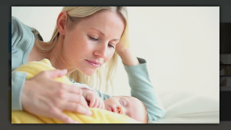 blonde woman taking care of her cute baby