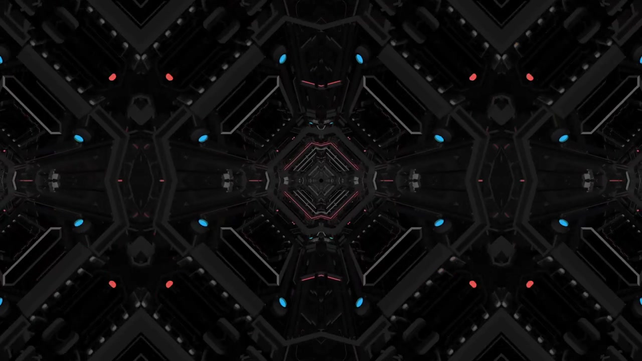 Futuristic Dark Corridor with Glowing Red and Blue Lights