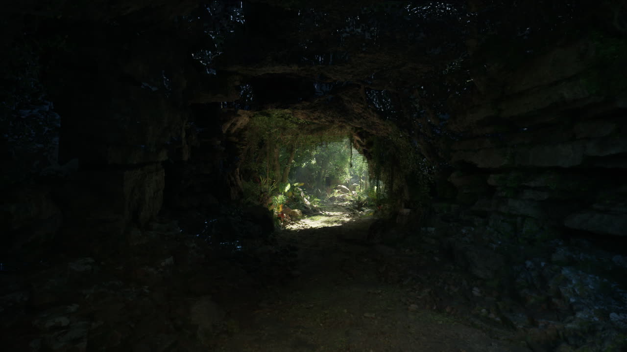 신비한 정글 동굴 입구