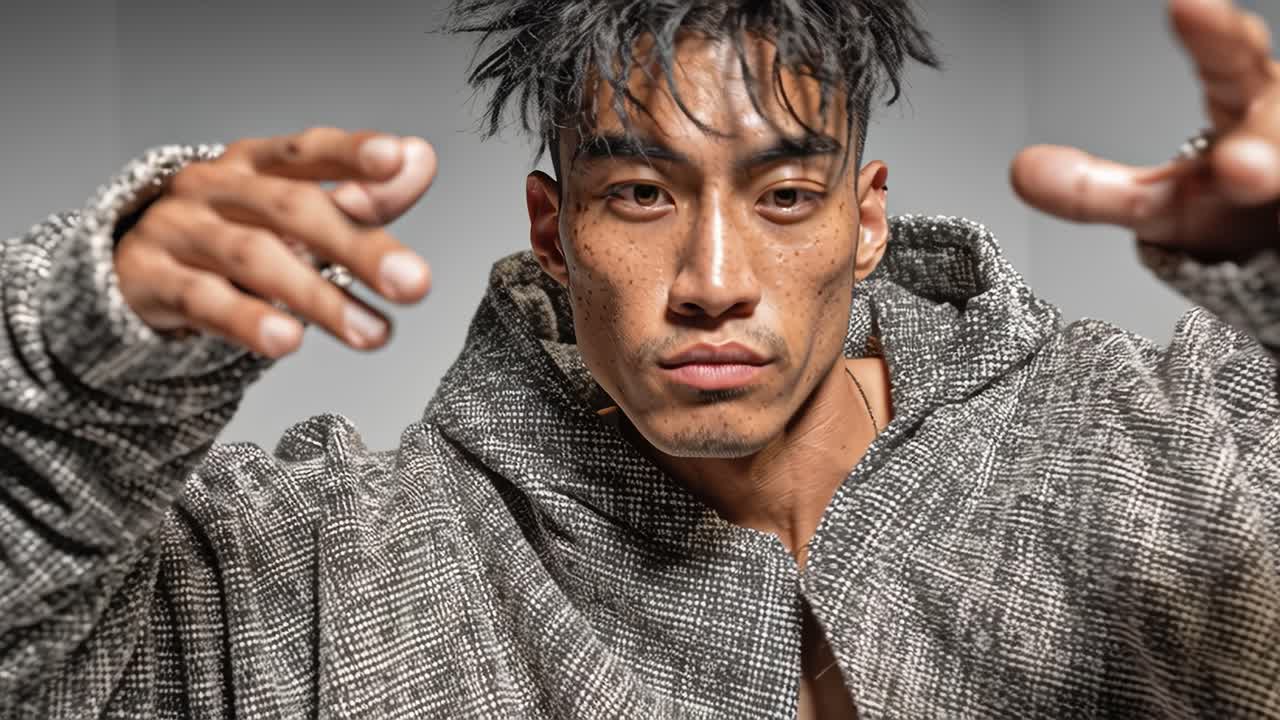 Young male dancer performing hip hop moves in slow motion