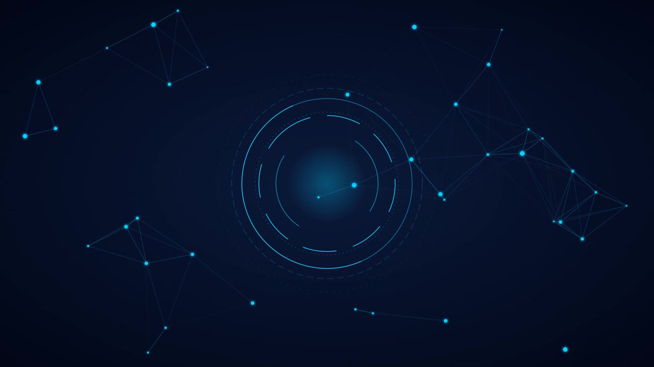 Abstract Digital Network Connection with Rotating Circular HUD Interface