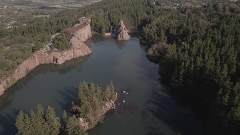 Drone-Flyover-Disused-Carrigfoyle-Quarry-In-Carrigfoyle-Viewing-Point,-Barntown,-County-Wexford-In-Ireland