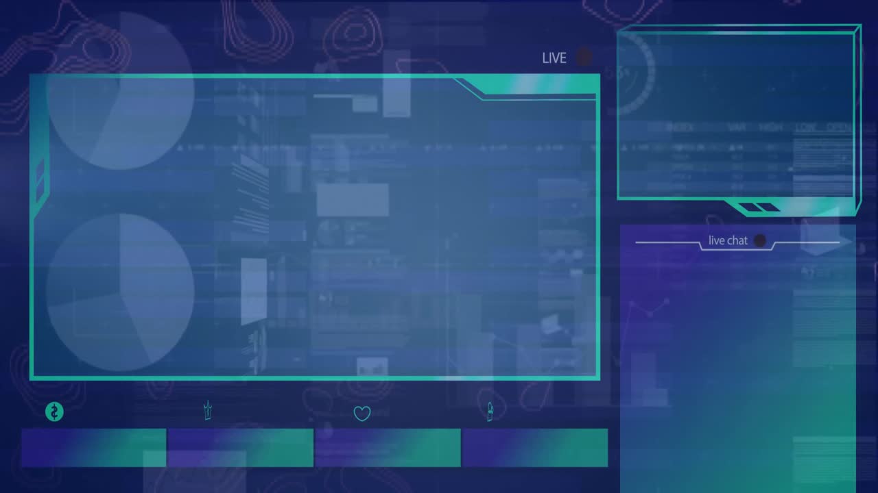 Animation of interface with data processing against blue background