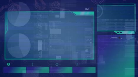 animación de la interfaz con el procesamiento de datos contra un fondo azul