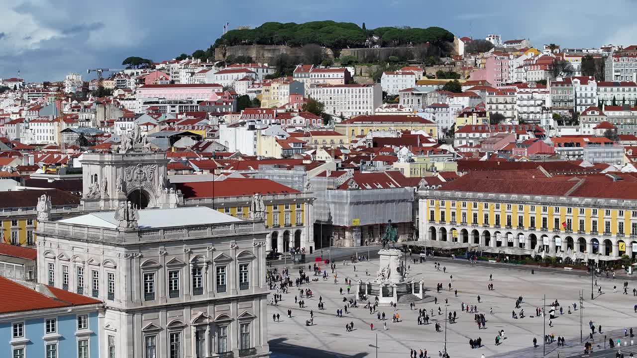Lisbon Skyline At Lisbon In District Of Lisbon Portugal. Comercio Square Scenery. Augusta Street Cityscape. Lisbon Skyline At Portugal. Historic City Landscape. Tourism Landmark.