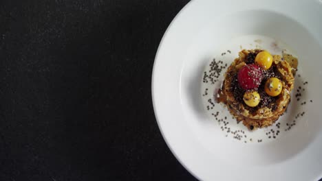 granola bars with raspberry and golden berry in plate 4k
