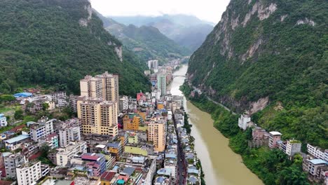 yanjin county, the narrowest city in the world with nanxi river in between mountains