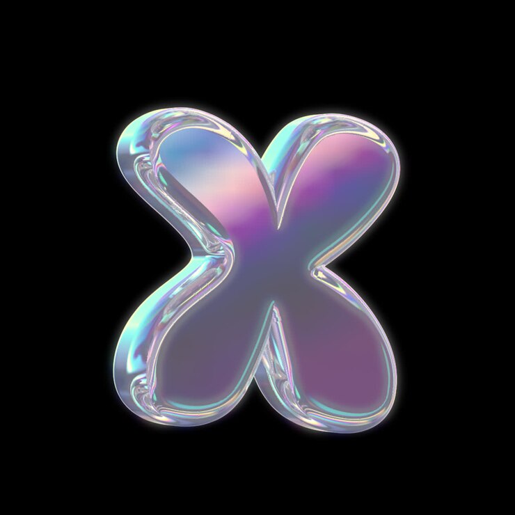 Rotating Iridescent 3D Letter X on Black Background