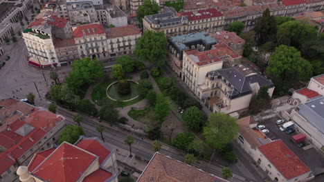 Montpellier-park-in-front-of-the-train-station-city-center-aerial-drone-view