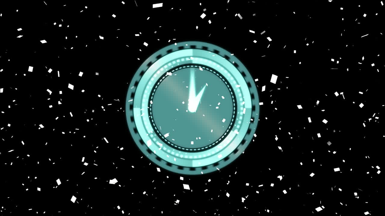 Animation of white confetti falling over clock black background