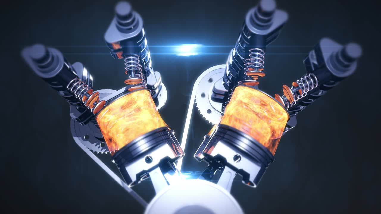 motor diésel v8 de alta tecnología en movimiento con explosiones