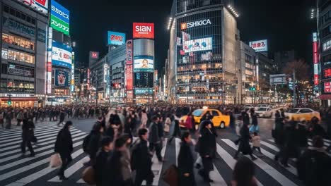 vibrant night scene at shibuya crossing, tokyo