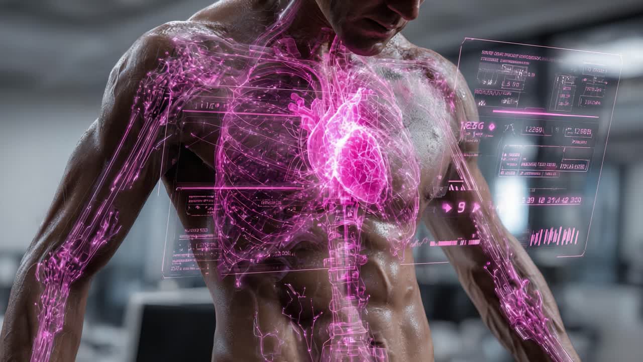 A Stunning Visualization of Human Anatomy: A Man Reveals a Futuristic Look at Internal Body Systems with High-Tech Visualization of the Heart and Lungs in Vivid Detail