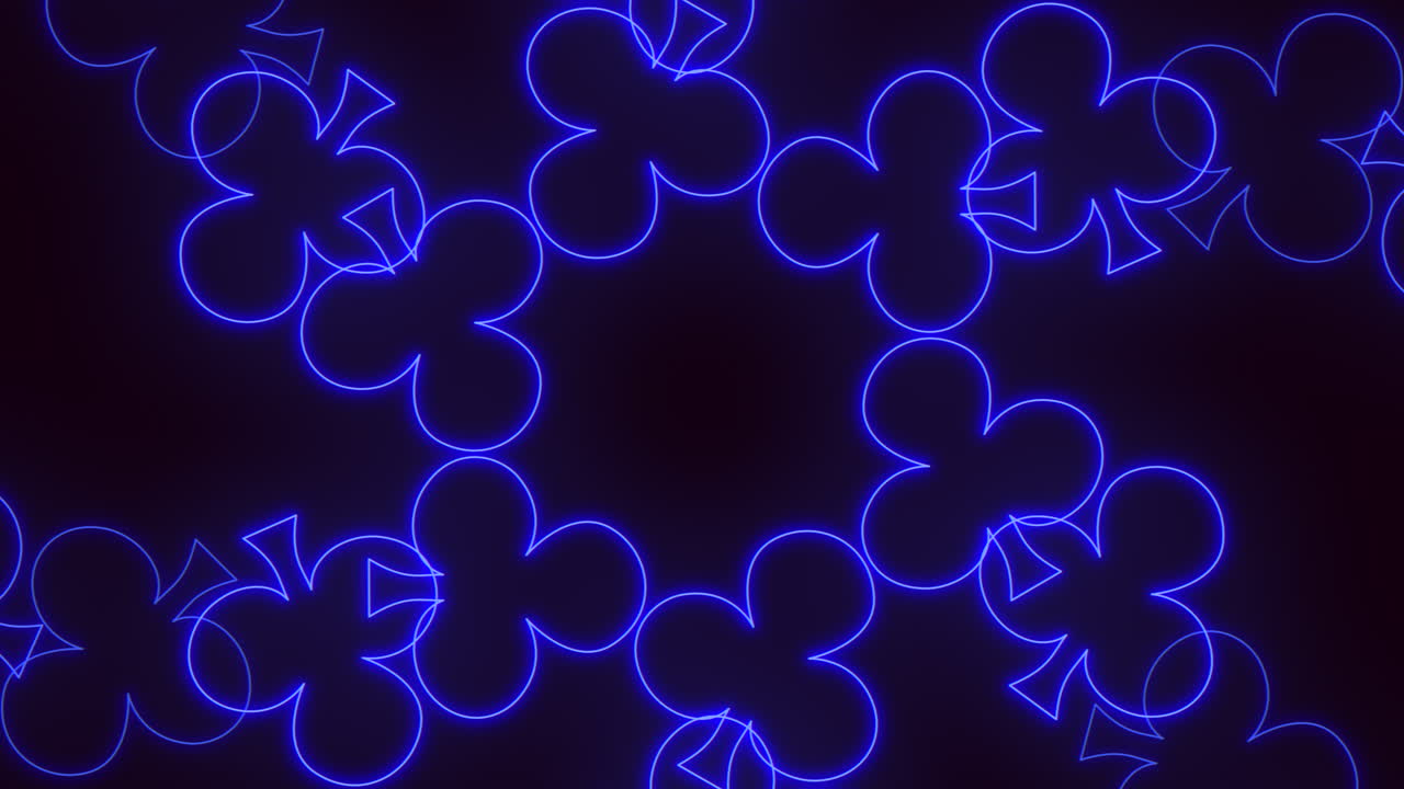 빛나는 파란색 원 패턴은 꽃 디자인을 형성합니다.