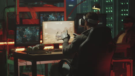 virtual reality gaming session in server room