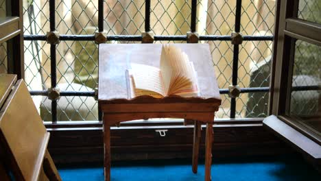 quran on a wooden stand in a mosque