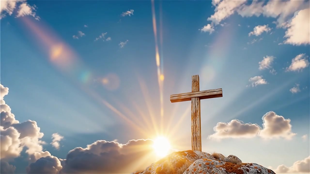 Croce Cristiana Luce Celestiale Sfondo per il Culto.