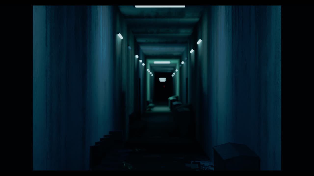 la luz se enciende y apaga por sí misma en el hotel abandonado, escena de terror