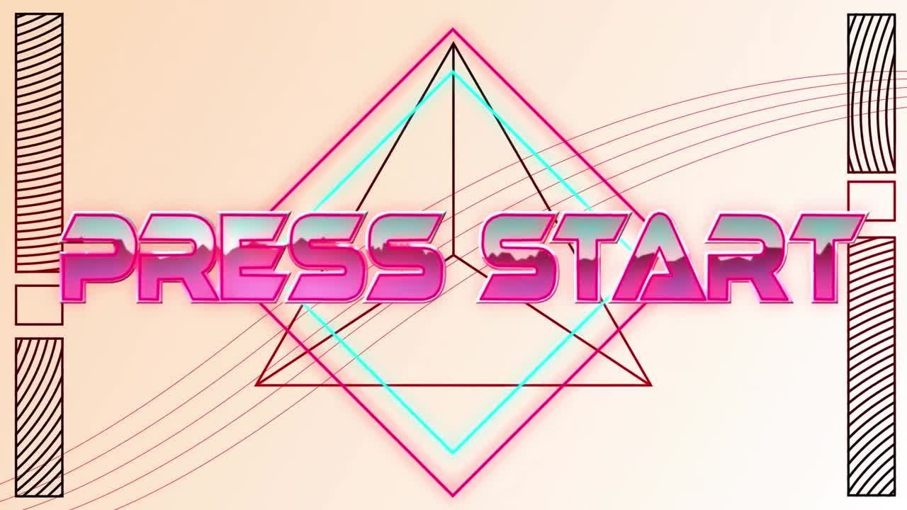 animación del texto de inicio de la prensa en letras metálicas rosadas sobre líneas de neón