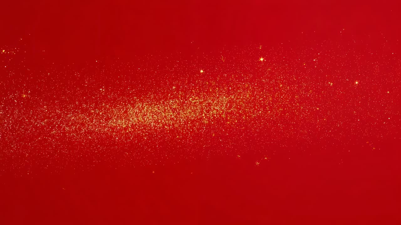 Shimmering golden particle band brightening and pulsing over five frames at center on red gradient