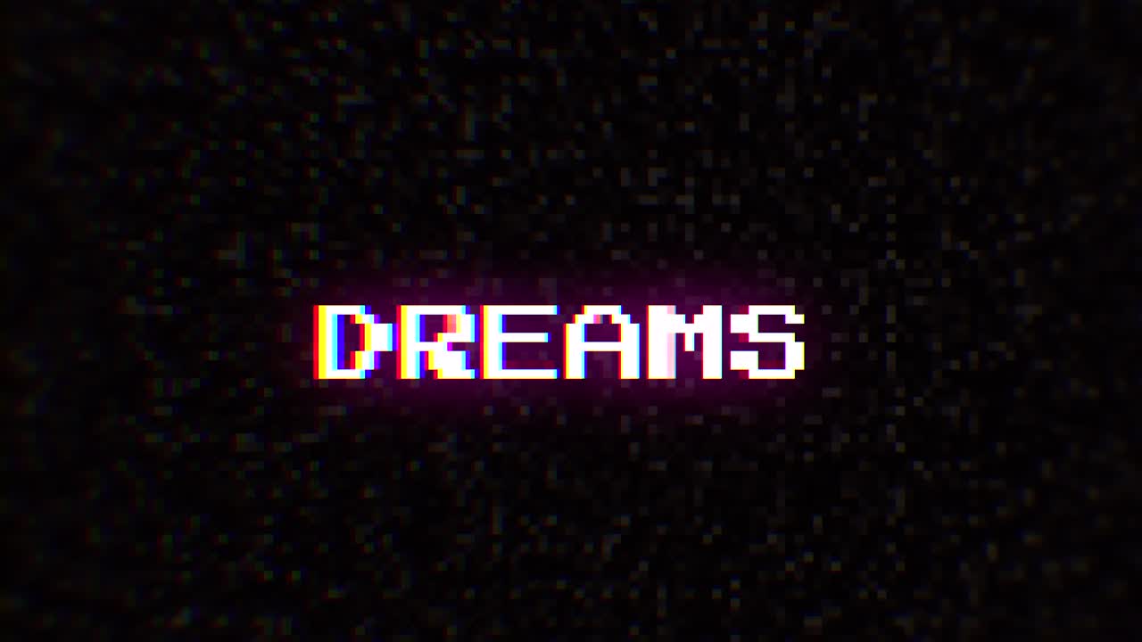 Intentional digital artifact injection fx animation, decoding a noisy scambled 8-bit text: dreams