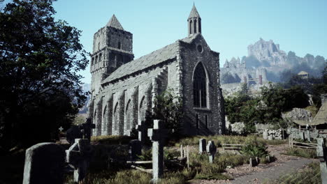 medieval church and village landscape