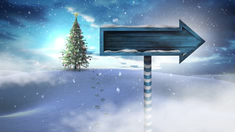 árbol-De-Navidad-Y-Signo-De-Flecha-En-El-Paisaje-Invernal