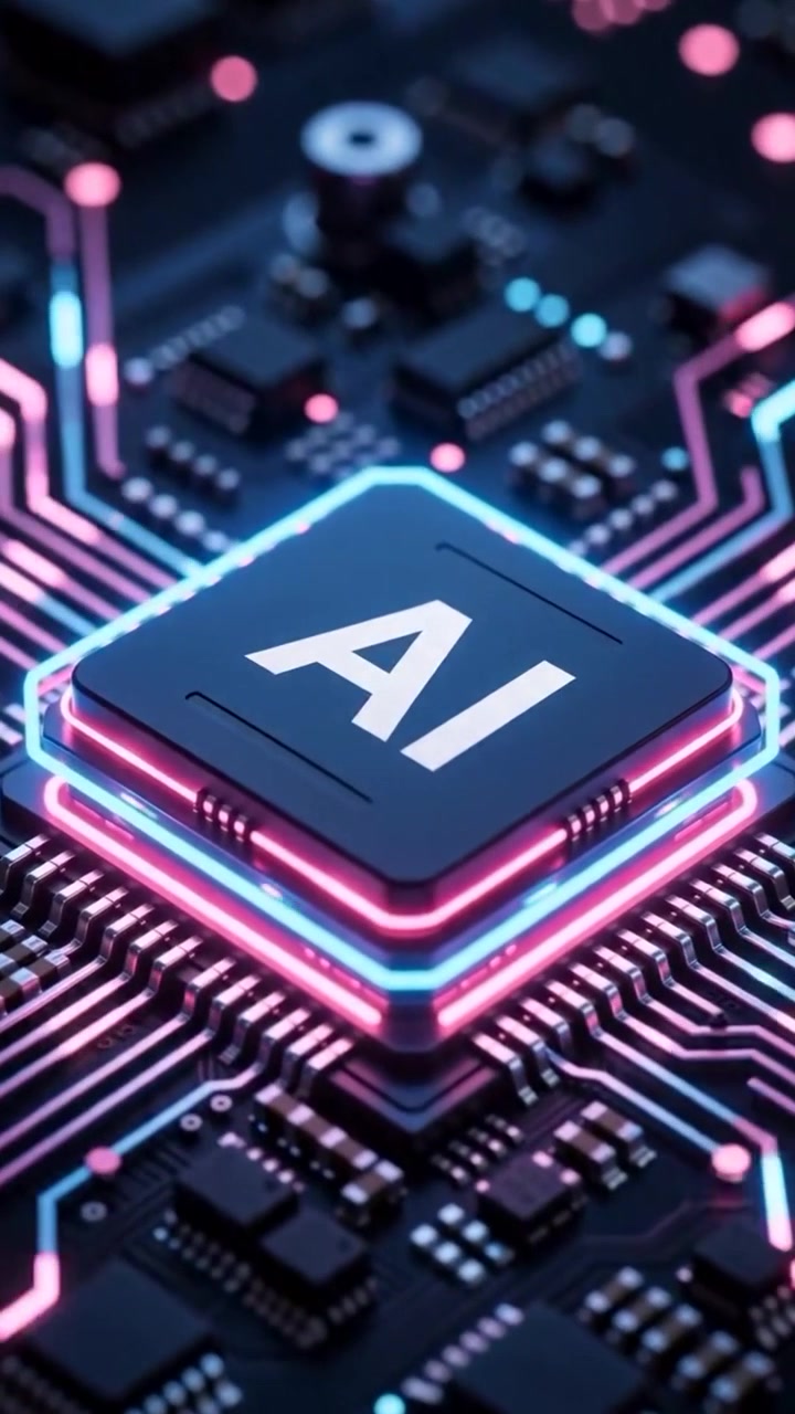 Sfondo tecnologico della scheda madre con chip AI