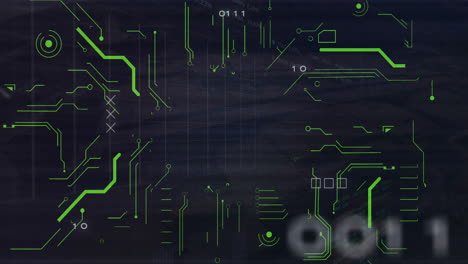 Animación-Del-Procesamiento-De-Datos-Digitales-Sobre-Una-Placa-De-Circuito-De-Computadora