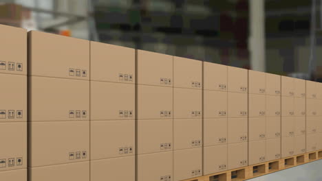 animation of cardboard boxes moving on conveyor belt over warehouse