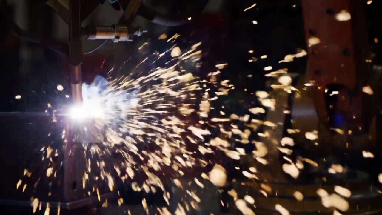Captivating Moments of Robotic Welding: A Snapshot of Precision, Sparks, and Technological Mastery in an Industrial Environment
