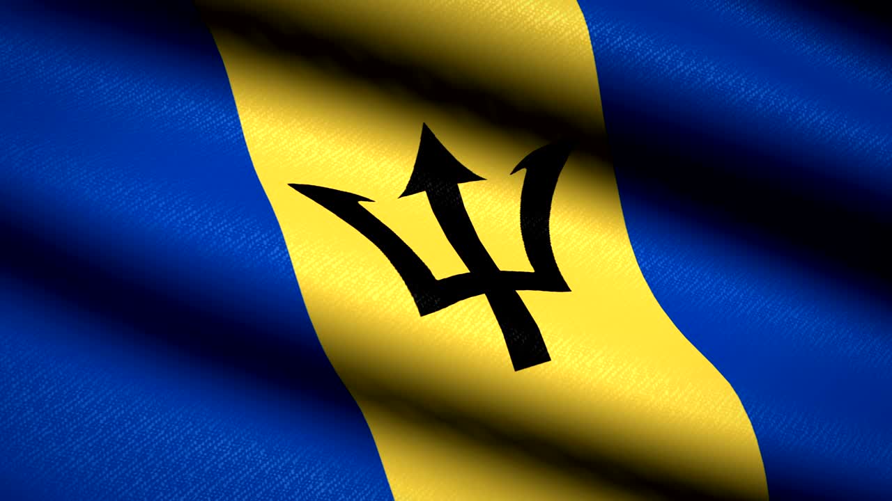 bandera de barbados ondeando fondo textil con textura. animación de bucle sin costuras. pantalla completa. movimiento lento. video en 4k