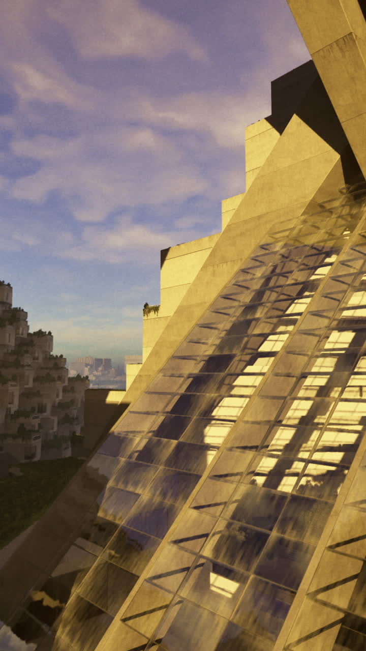 Architectural marvel at sunrise with dynamic water features in minecraft world