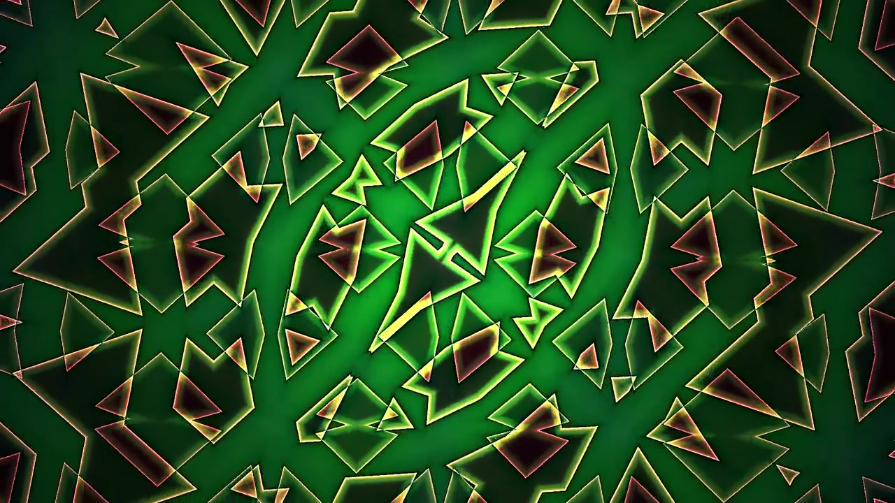 Motivo Caleidoscopico Geometrico Astratto Dinamico con Forme Neon Luminose