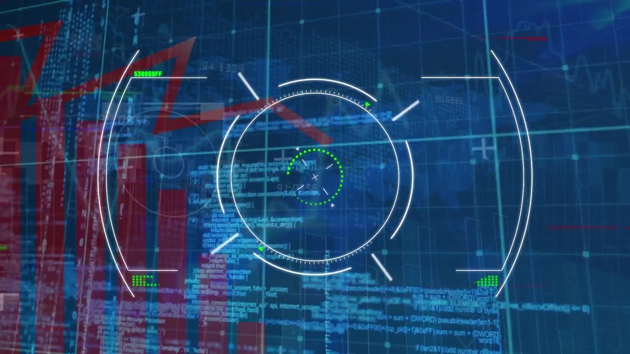 Animation of scope scanning over data processing on blue background
