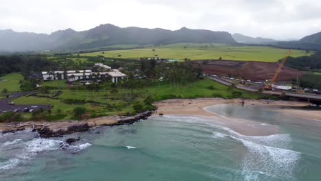 aerial of wailua beach park and lydgate beach park in kauai island hawaii usa. holiday in paradise. cinematic aerial shot