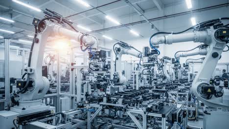 advanced industrial robotics in manufacturing: a showcase of automated precision and efficiency in a high-tech production environment
