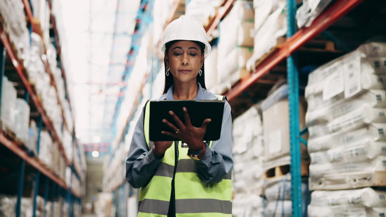trabajador de almacén que utiliza una tableta para la gestión del inventario