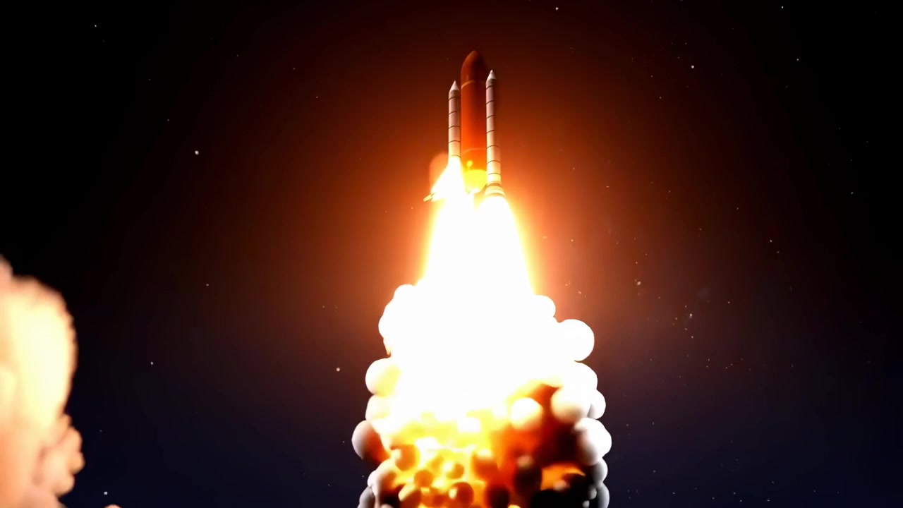 Poderoso Ônibus Espacial Lançando-se em Céu Noturno Estrelado