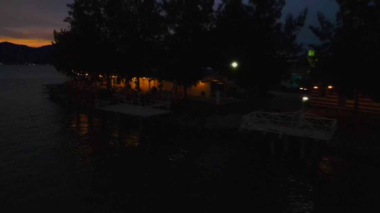 Drone shot View of seafront villa in Marina Island, Malaysia